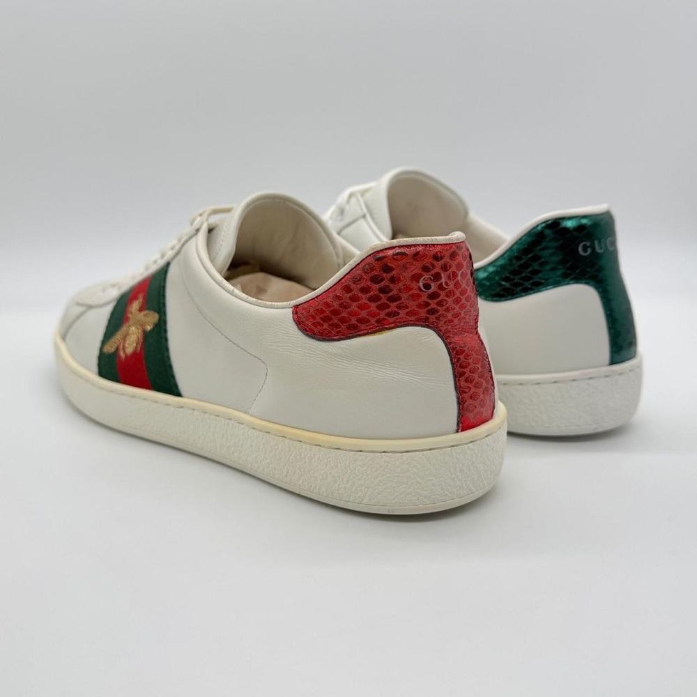 Authentic Gucci Ace Bee Embroidered Leather Sneakers White Men's IT 8 US 8.5 - Picture 3 of 16
